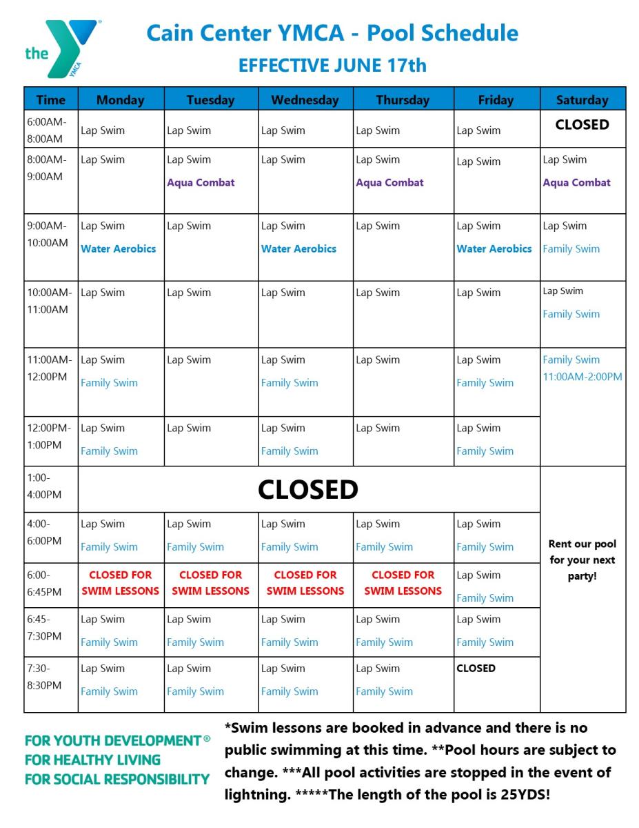 Aquatics Schedule YMCA of Corsicana